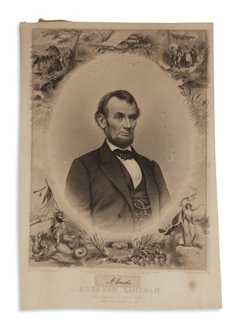 (PHOTOGRAPHY.) Buttre-Momberger 1865 engraving of Lincoln, with a tintype copy.